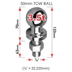 TAG 50MM TOWBALL (BOX 25 OF) 63MM SHANK